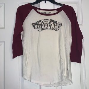 Van’s Teens 3/4 Long Sleeve White Maroon Cotton Logo Floral Scoop Baseball Shirt